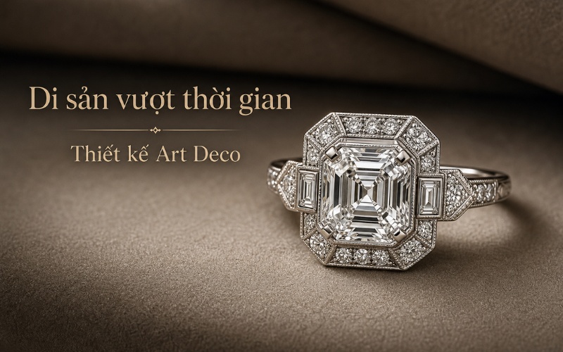Nhẫn kim cương phong cách Art Deco với giác cắt Asscher