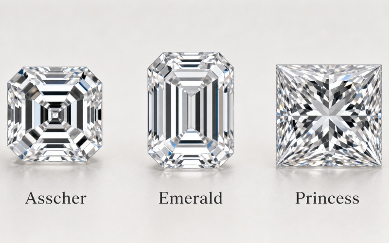 So sánh kim cương Asscher với Emerald và Princess