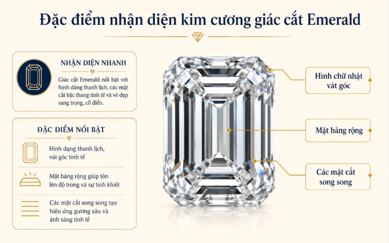 Đặc điểm nhận diện kim cương giác cắt Emerald