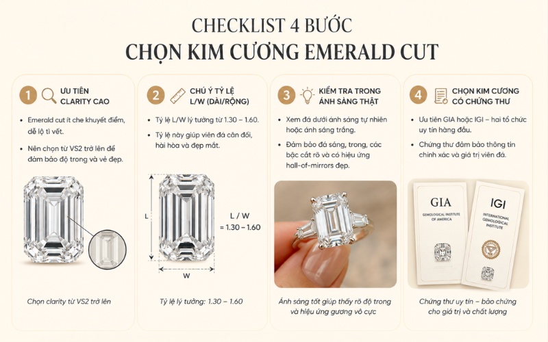 Lưu ý cơ bản khi chọn mua kim cương giác cắt Emerald