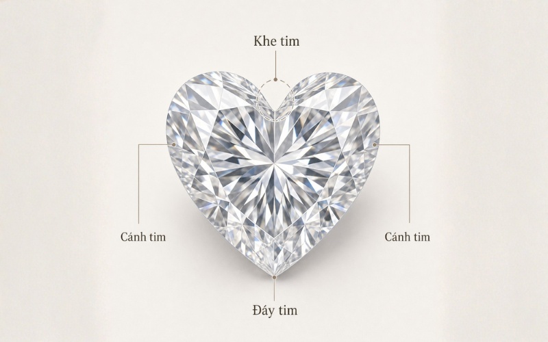 Kim cương giác cắt Heart là kiểu mài kim cương tạo hình trái tim