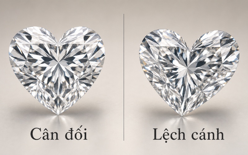 Viên kim cương giác cắt trái tim bị lệch phần cánh tim