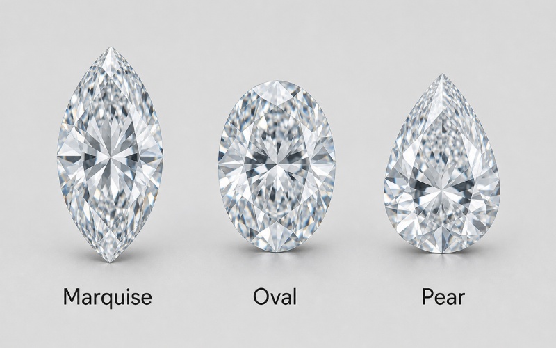 Phân biệt giác cắt kim cương Marquise với Oval và Pear