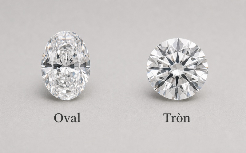 So sánh kim cương giác cắt Oval và giác cắt Round
