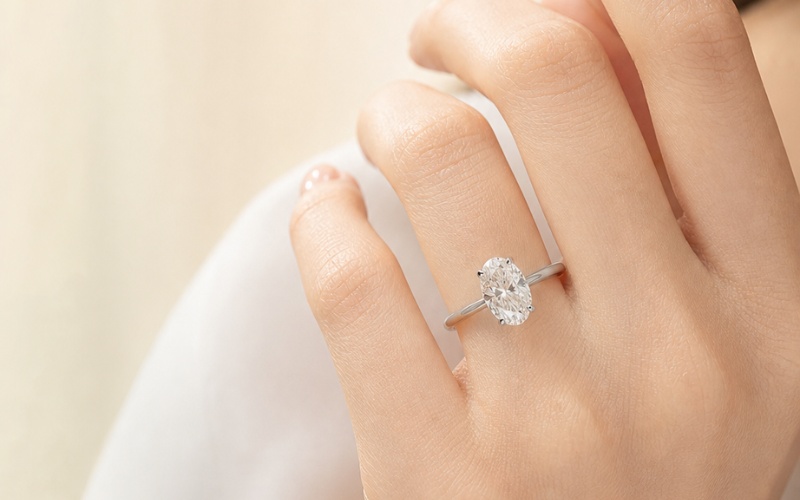 Nhẫn đính hôn gắn kim cương giác cắt Oval tạo cảm giác thanh thoát