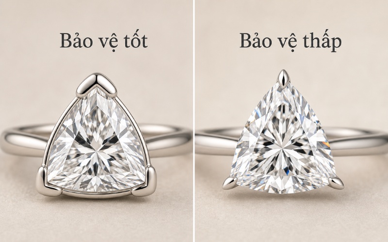 So sánh thiết kế chấu bảo vệ góc nhọn của kim cương Trilliant