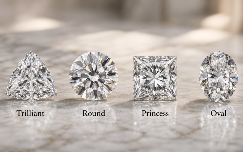 So sánh kim cương giác cắt Triliant với Round Brilliant, Princess và Oval