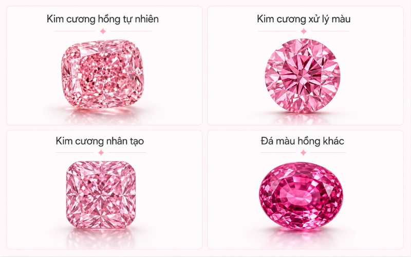 Phân biệt kim cương hồng tự nhiên với kim cương xử lý màu và đá màu hồng khác