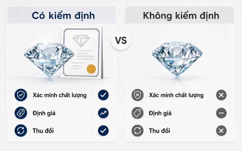 So sánh kim cương có giấy kiểm định và kim cương không giấy kiểm định