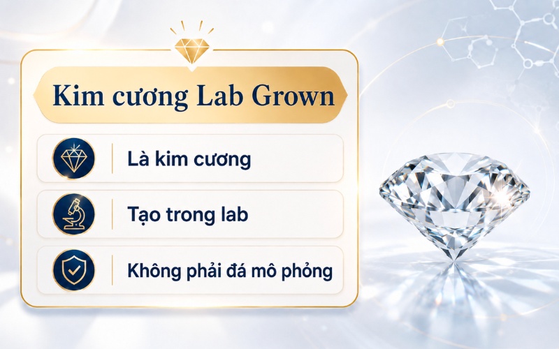 Kim cương Lab Grown là kim cương thật, không phải đá mô phỏng