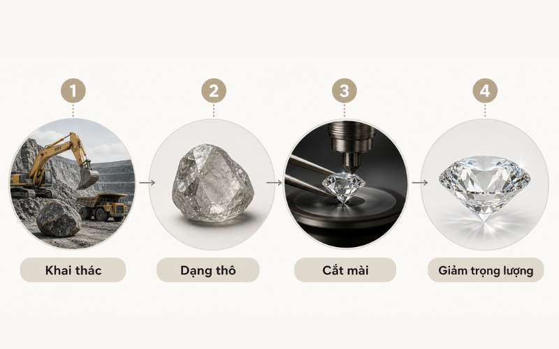Kim cương đã cắt mài sẽ trải qua nhiều quy trình khác nhau