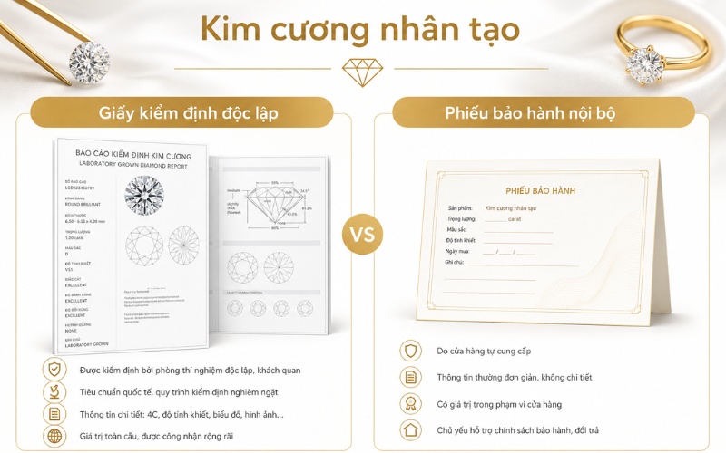 Phân biệt giấy kiểm định kim cương và giấy bảo hành