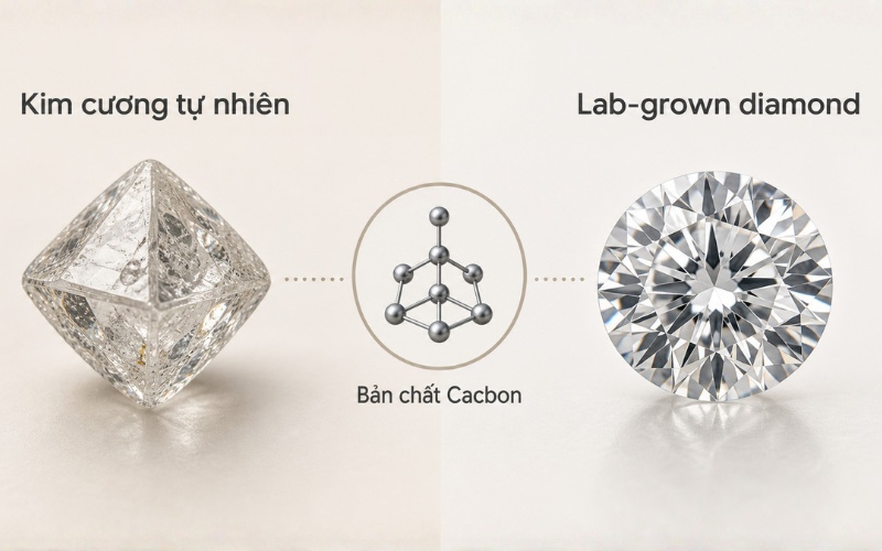 Kim cương nhân tạo có bản chất là Cacbon