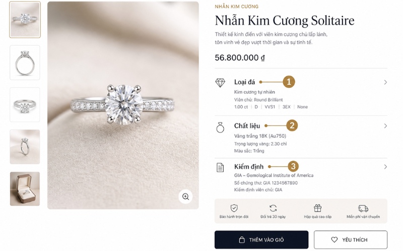 Cách đọc mô tả sản phẩm nhẫn kim cương