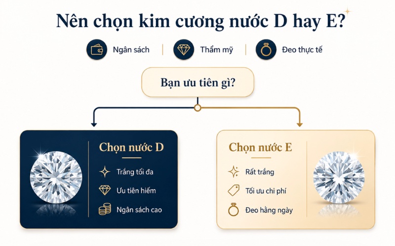 Nên chọn kim cương nước D hay E