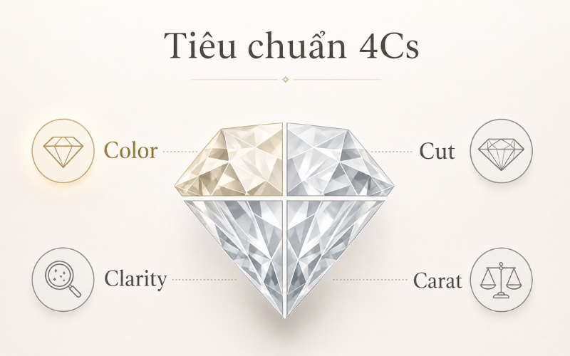 Đánh giá kim cương nước G phải dựa vào tiêu chí 4Cs