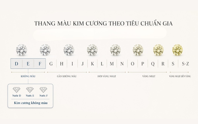 Thang đo màu sắc kim cương theo GIA chạy từ D đến Z