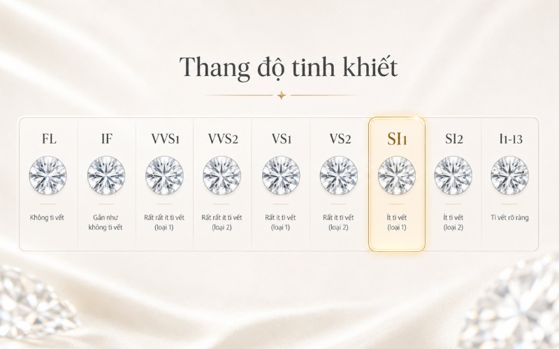 Thang độ tinh khiết kim cương và vị trí kim cương SI1