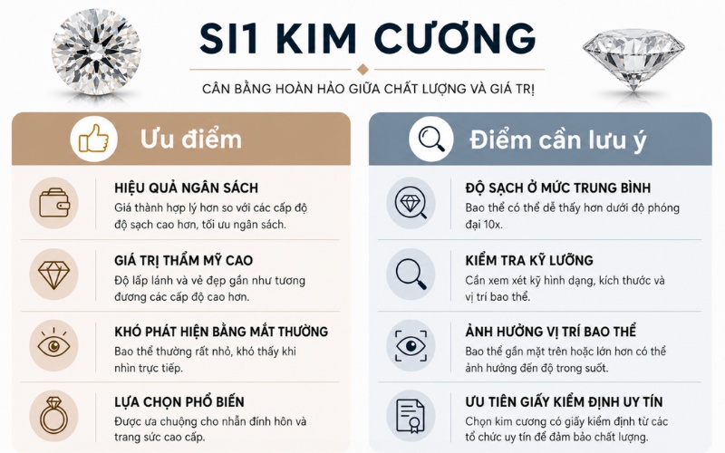 Bảng so sánh ưu nhược điểm của kim cương SI1