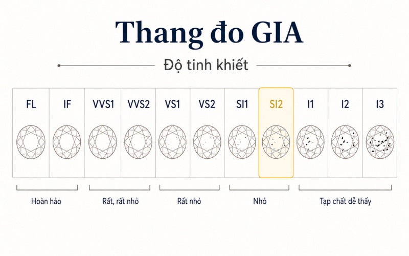 Thang độ tinh khiết kim cương GIA và vị trí kim cương SI2