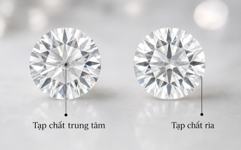 Vị trí tạp chất trên kim cương SI2 ở mặt đá và rìa đá