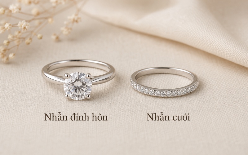 Nhẫn cưới và nhẫn đính hôn đính kim cương SI2