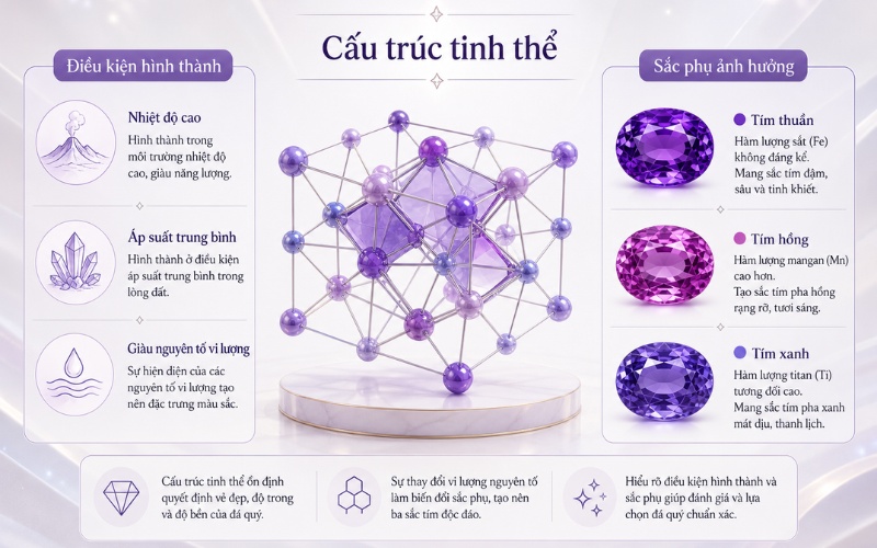 Màu tím của kim cương liên quan cấu trúc tinh thể