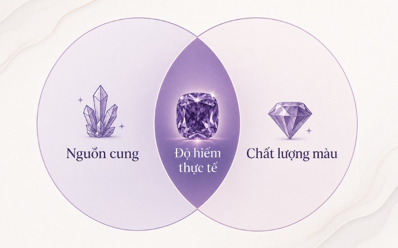 Độ hiếm gồm hiếm nguồn cung và hiếm chất lượng màu