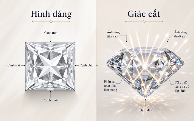 Phân biệt hình dáng và giác cắt kim cương