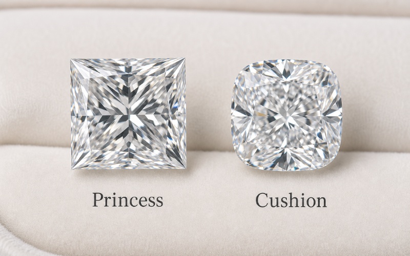 So sánh kim cương kiểu cắt Princess và kiểu Cushion