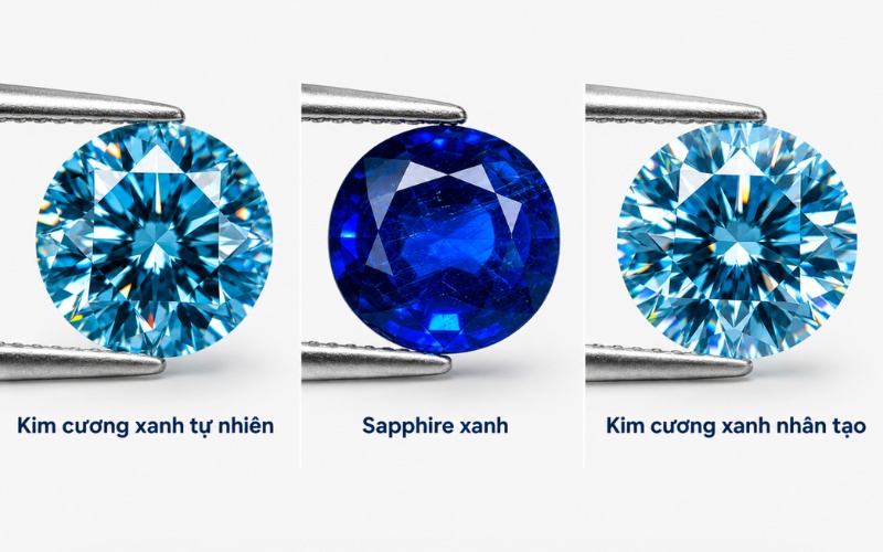 Phân biệt kim cương xanh, sapphire xanh và kim cương xanh nhân tạo
