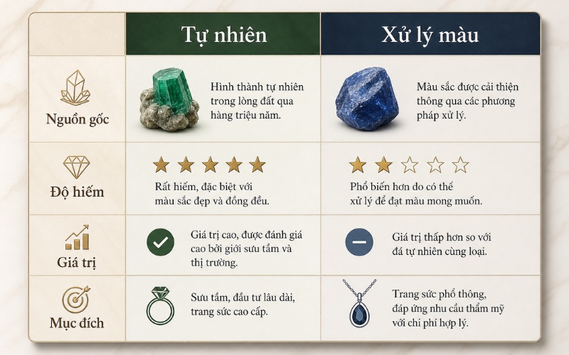 So sánh kim cương xanh lá tự nhiên và kim cương xử lý màu