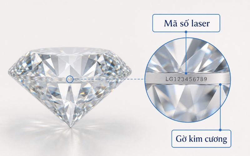 Mã số cạnh kim cương là dãy ký tự được khắc bằng công nghệ laser trên phần gờ