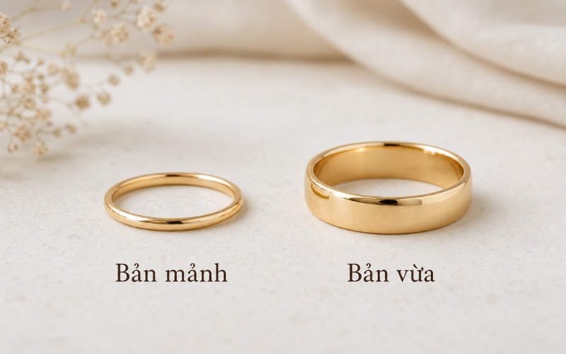 Nhẫn cưới bản mảnh mang lại cảm giác tinh tế khi đeo