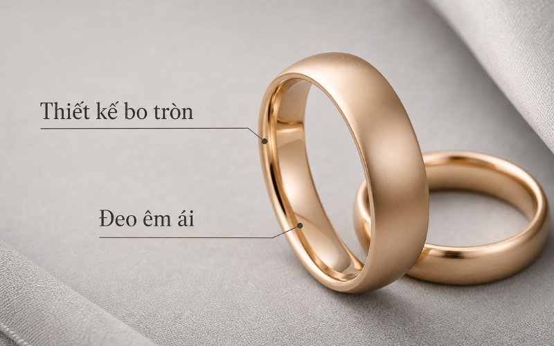 Nhẫn cưới thiết kế lòng nhẫn bo tròn kiểu comfort fit thoải mái khi đeo