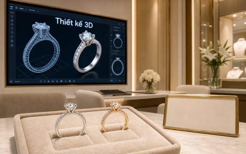 Màn hình mô phỏng thiết kế 3D của nhẫn đính hôn