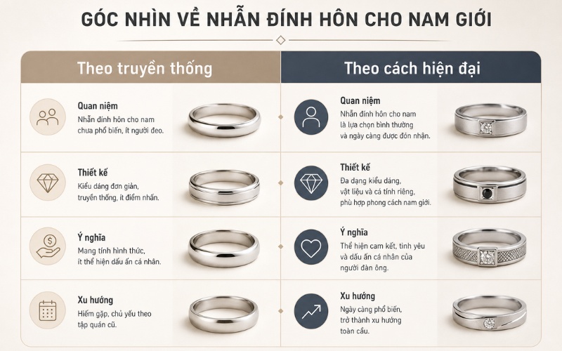 Phong tục đeo nhẫn đính hôn cho nam theo truyền thống và hiện đại