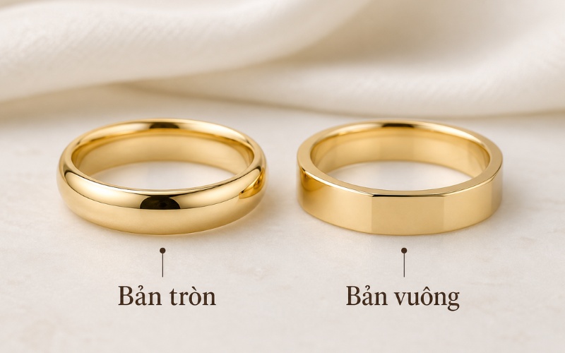 So sánh thiết kế nhẫn cưới bản tròn và bản vuông