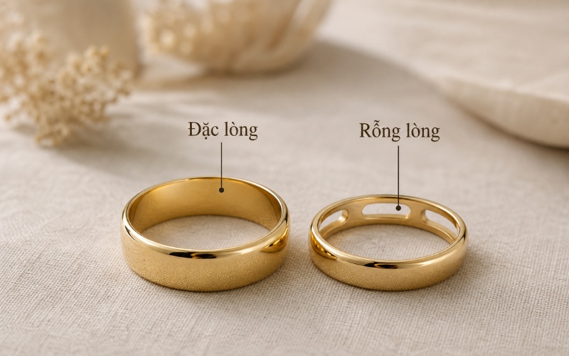 Bạn nên hỏi nhẫn này là đặc lòng, rỗng lòng hay dát lòng?