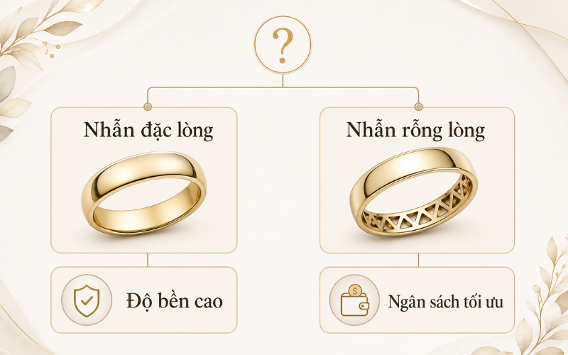 Nếu bạn ưu tiên độ bền thì nên chọn nhẫn đặc lòng