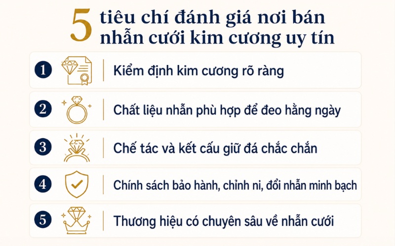 Tiêu chí đánh giá địa chỉ bán nhẫn cưới kim cương uy tín