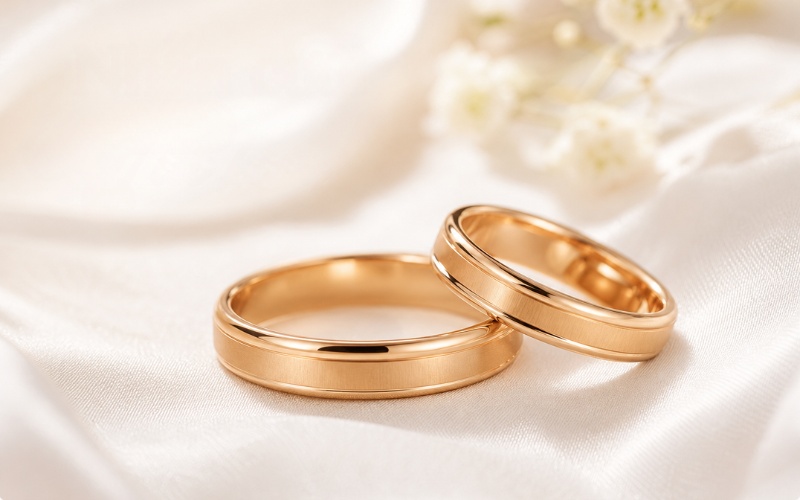 Nhẫn cưới mạ vàng thiết kế bản trơn tối giản