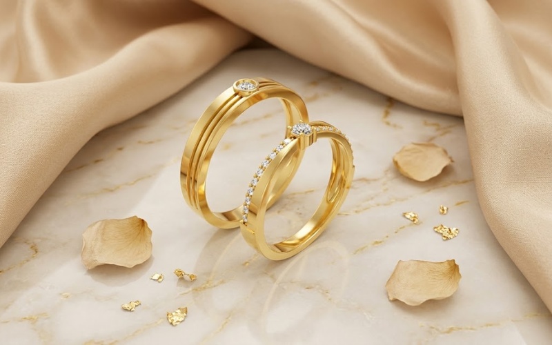 Nhẫn cưới A272 đính đá chủ lấp lánh và hiện đại