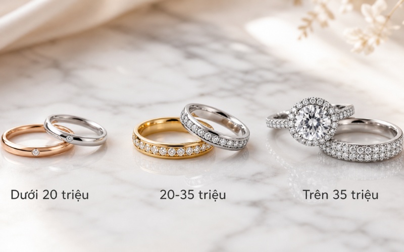 Các cặp nhẫn cưới hột xoàn theo từng phân khúc ngân sách