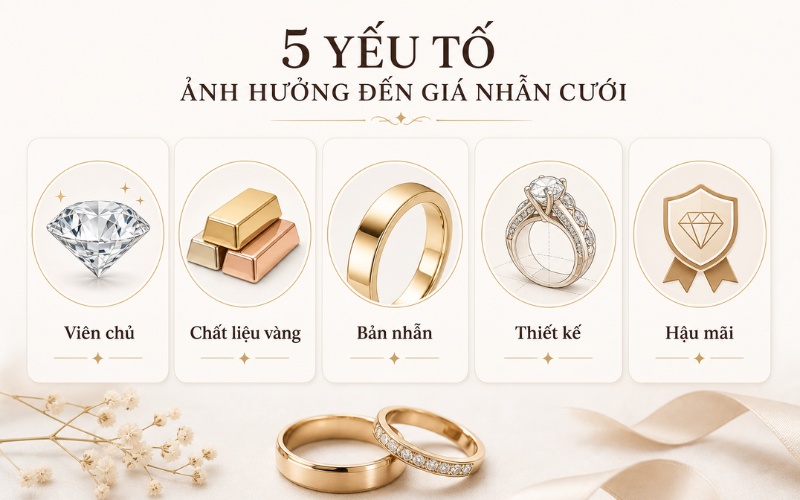 5 yếu tố ảnh hưởng giá nhẫn cưới hột xoàn