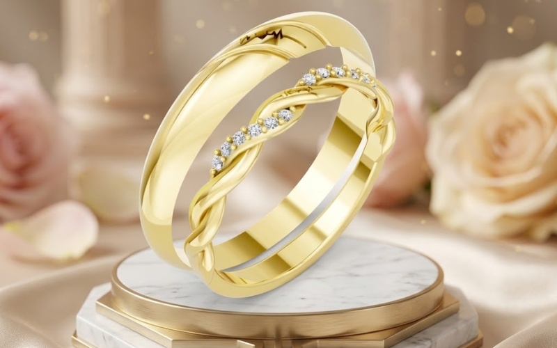 Nhẫn cưới A185 thu hút mọi ánh nhìn bằng dải biểu tượng vô cực được cách điệu như một cây cầu nối liền hai đầu nhẫn