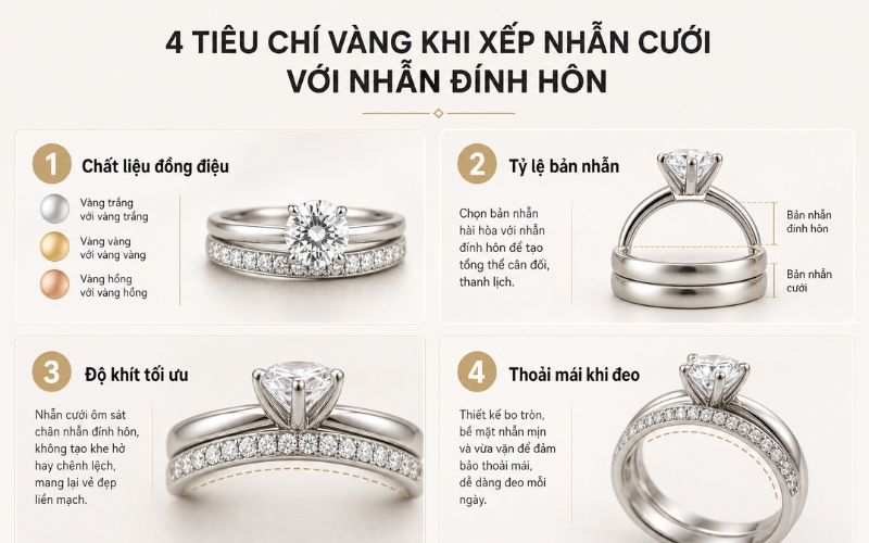 Kinh nghiệm chọn nhẫn cưới phù hợp với nhẫn đính hôn