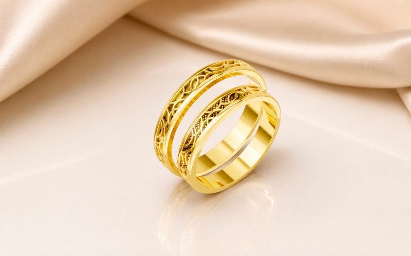 Nhẫn cưới H46 với sự kết hợp hài hòa giữa họa tiết uốn lượn cổ điển và hiện đại