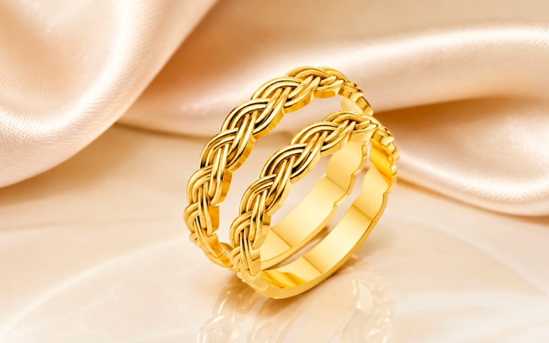 Nhẫn cưới H42 thiết kế họa tiết các sợi dây đan xen tinh xảo chạy dọc thân nhẫn