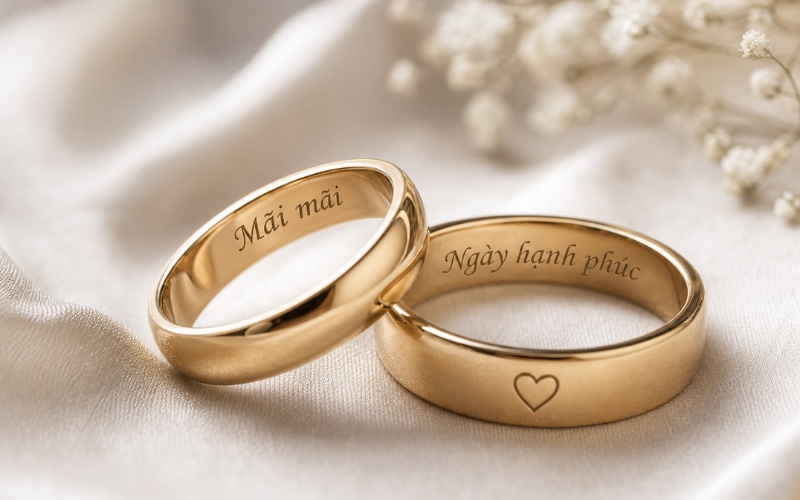 Nhẫn cưới khắc tên theo yêu cầu là cặp nhẫn được cá nhân hóa bằng cách khắc tên, chữ viết tắt